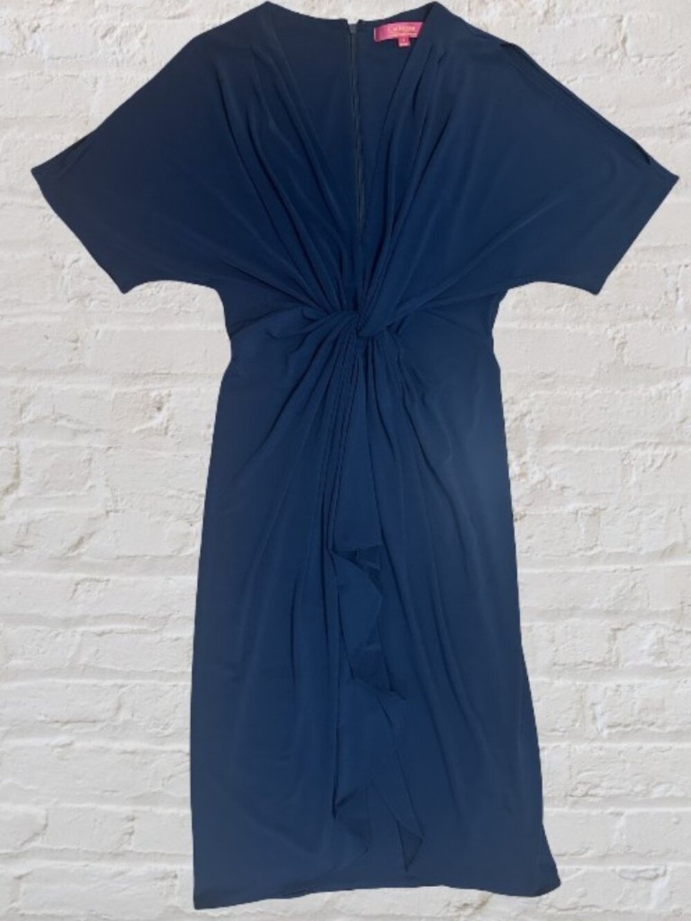CATHERINE MALANDRINO Navy Blue Cutout Midi Cocktail Dress 6 - Picture 3 of 12